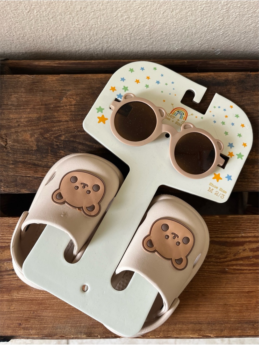Wonder + Dream Bear Slides & Sunglasses Set Toddler M 2/3 NWT